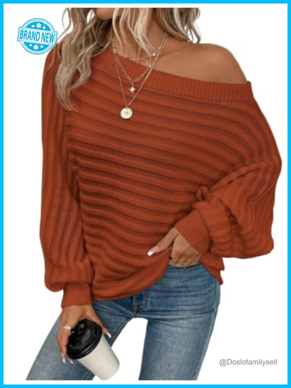 Womens Off Shoulder Oversized Sweater Batwing Sleeve Boat Neck Knit Top